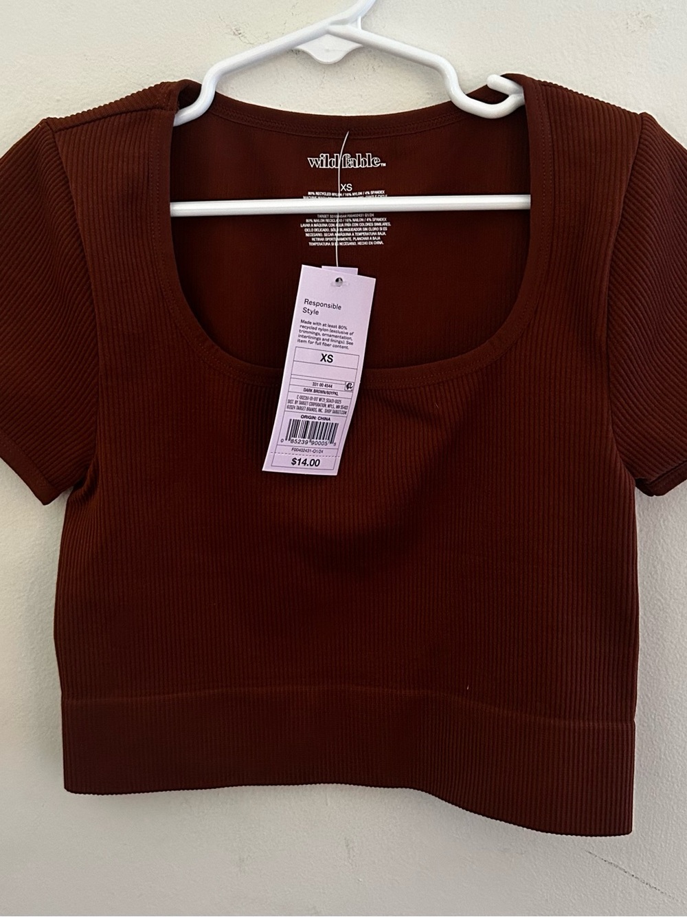 wild fable Ribbed Scoop Neck Crop Top - Brown
